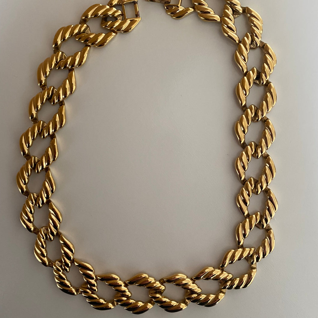 1980s Vintage Napier Gold Tone Textured Link Chain
