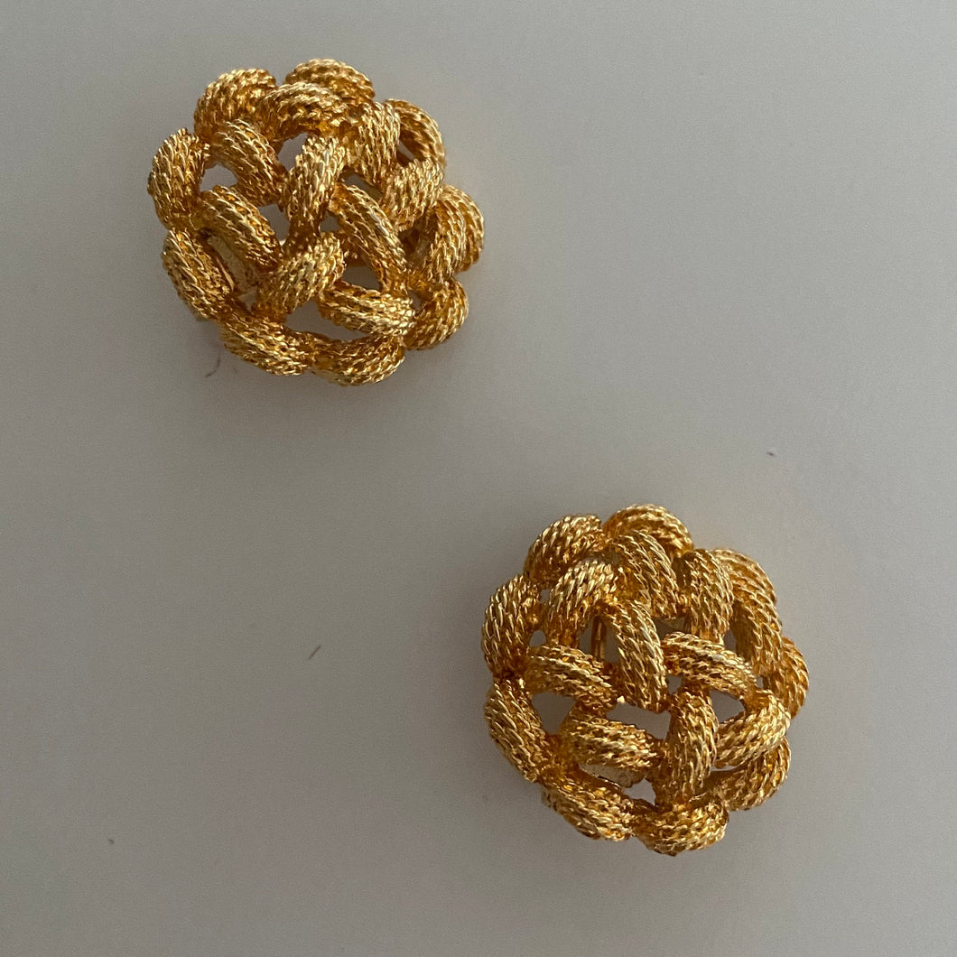 1980/1990s Vintage Monet Gold Tone Braided Dome Earrings