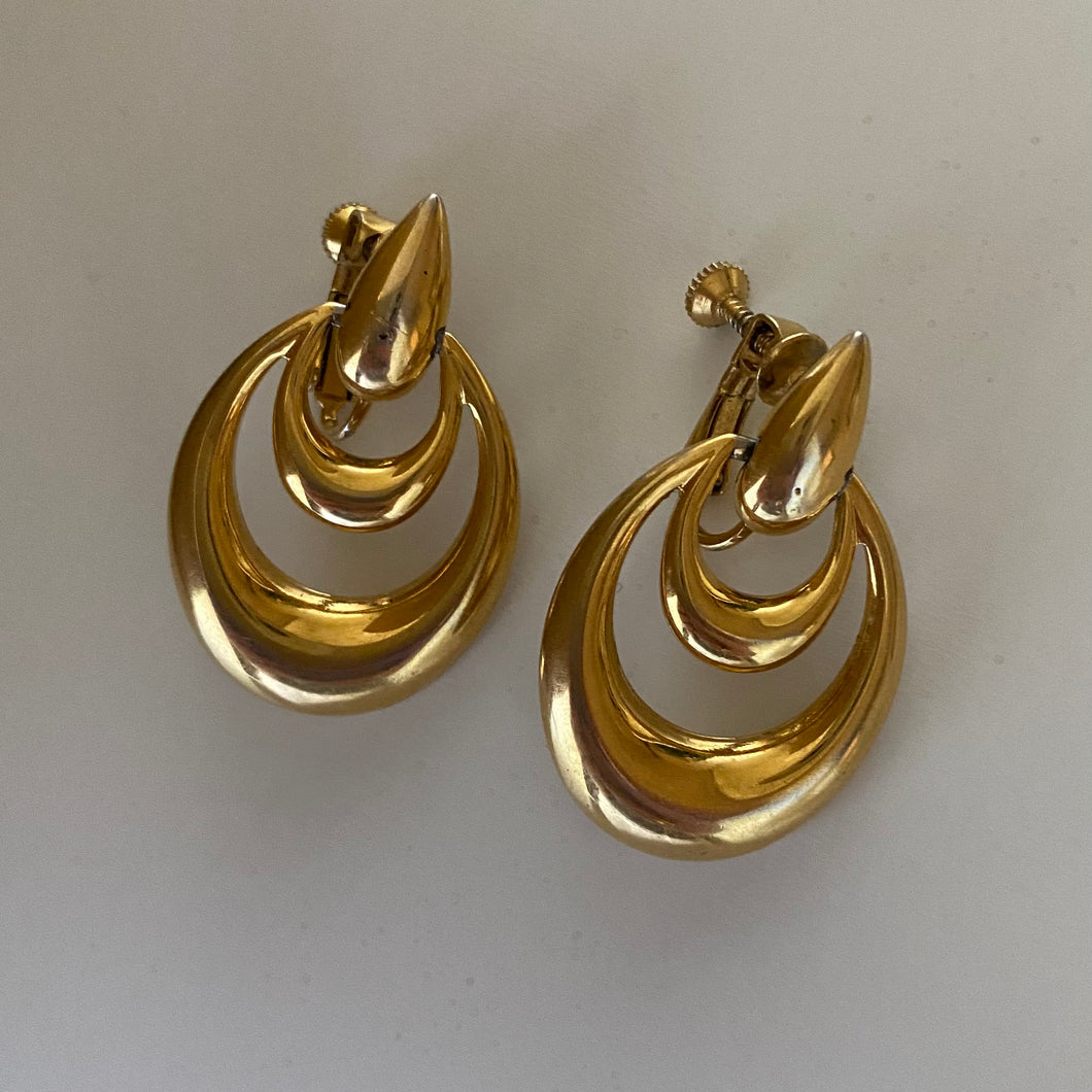 80s Napier Gold Doorknocker Screwback Earrings