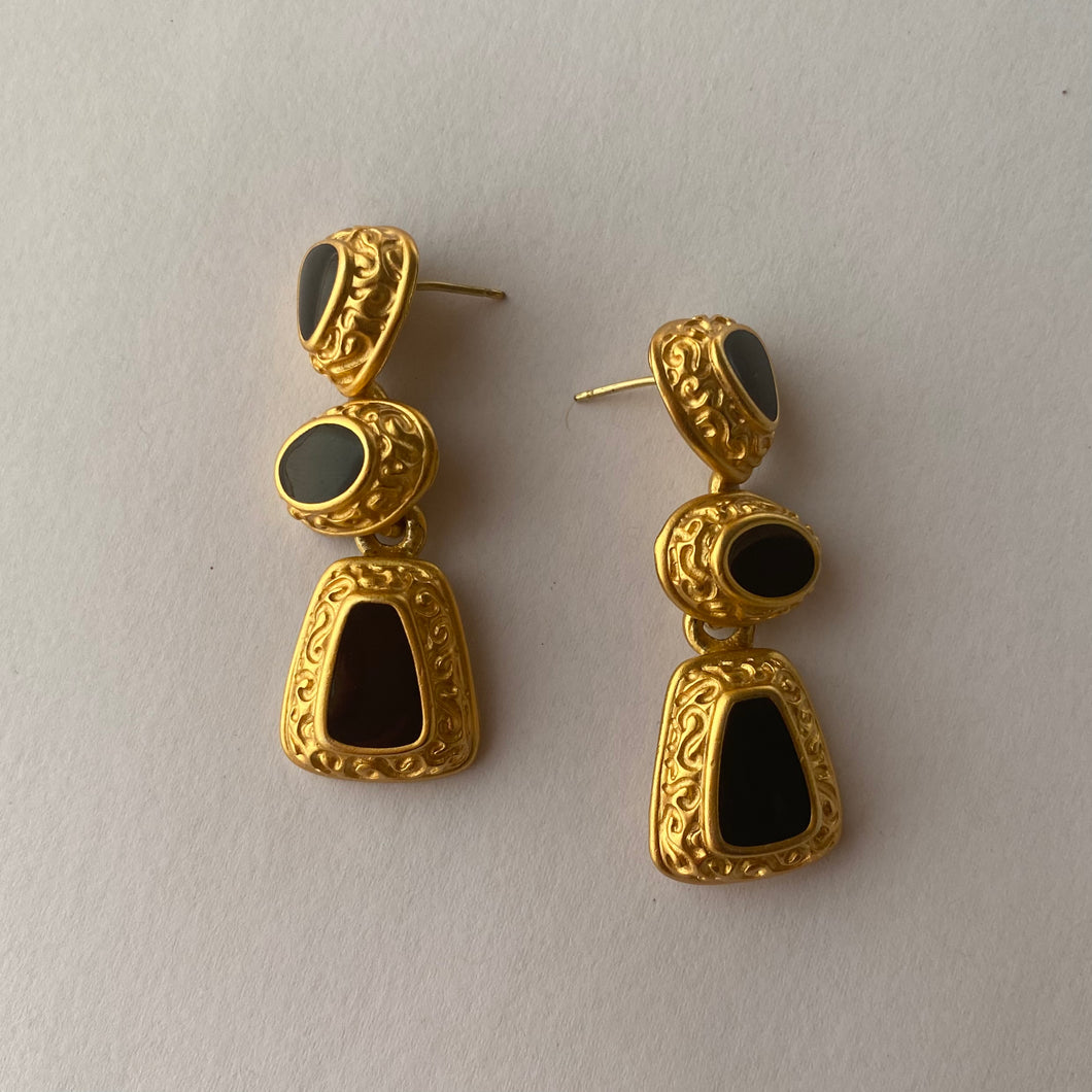 1990s Vintage Anne Klein Gold Tone and Black Earrings