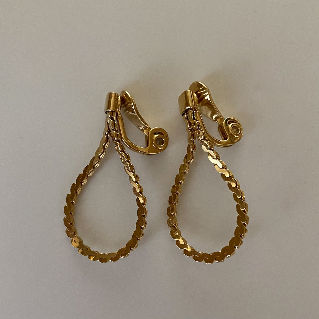 70s 80s Monet Clip On Gold Twist Drop Earrings